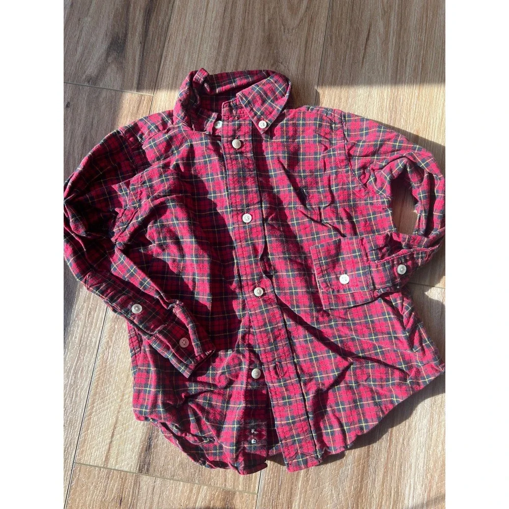 Ralph Lauren Button Down Shirt 2T Red Plaid Long Sleeve Cotton Pony Christmas